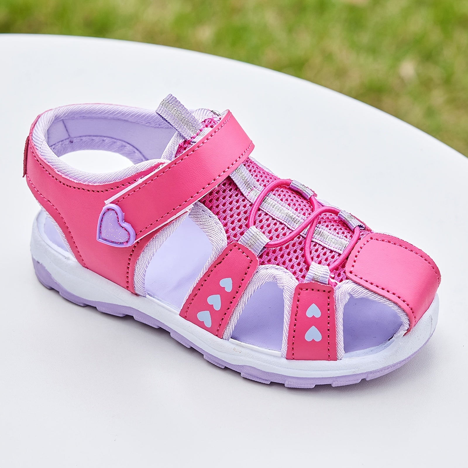 Kids' Breathable Lightweight Running Sandals Pink Purple Striped Non-Slip PU
