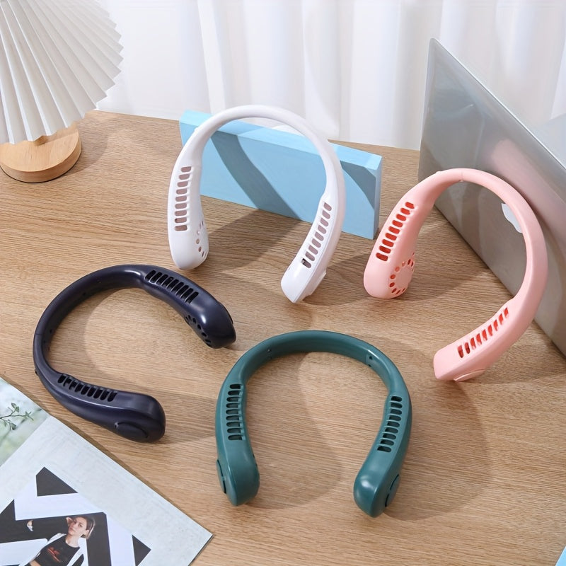 TOOP USB Rechargeable 4-Speed Portable Neck Fan, Bladeless Cooling Fan for Men & Women in White, Pink, Blue, and Teal - Yengil va qulay dizayn, sayohat, ofis va uchun ideal