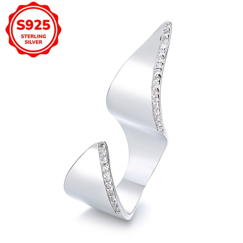 Women's Silver Ring with Irregular Geometric Synthetic Zirconia Inlay