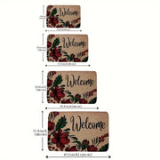 Red Flower Welcome Door Mat, Indoor Outdoor, Non-Slip, Medium Pile