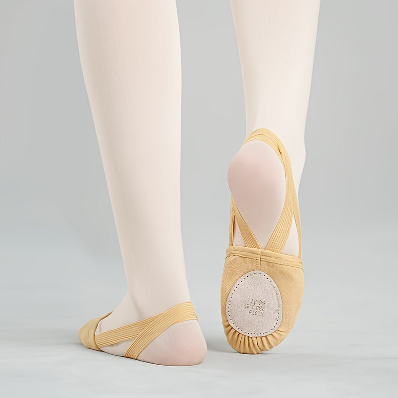 Women's Lightweight Elastic Half-Sole Ballet Shoes Beige Rhythmic Dance Footwear