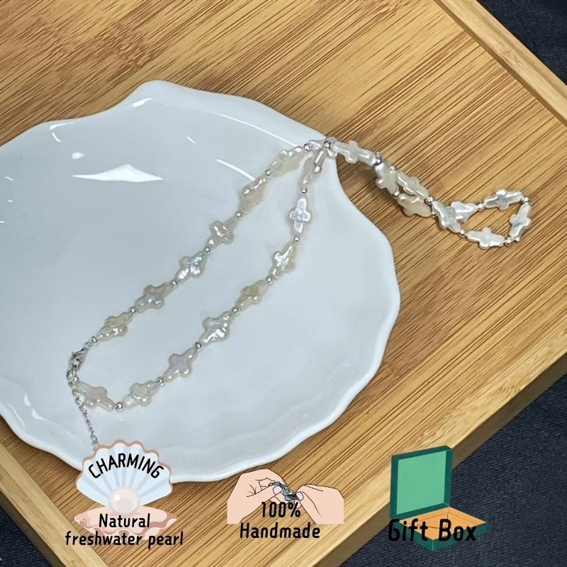 Silver Cross Pendant Necklace with Freshwater Baroque Pearl