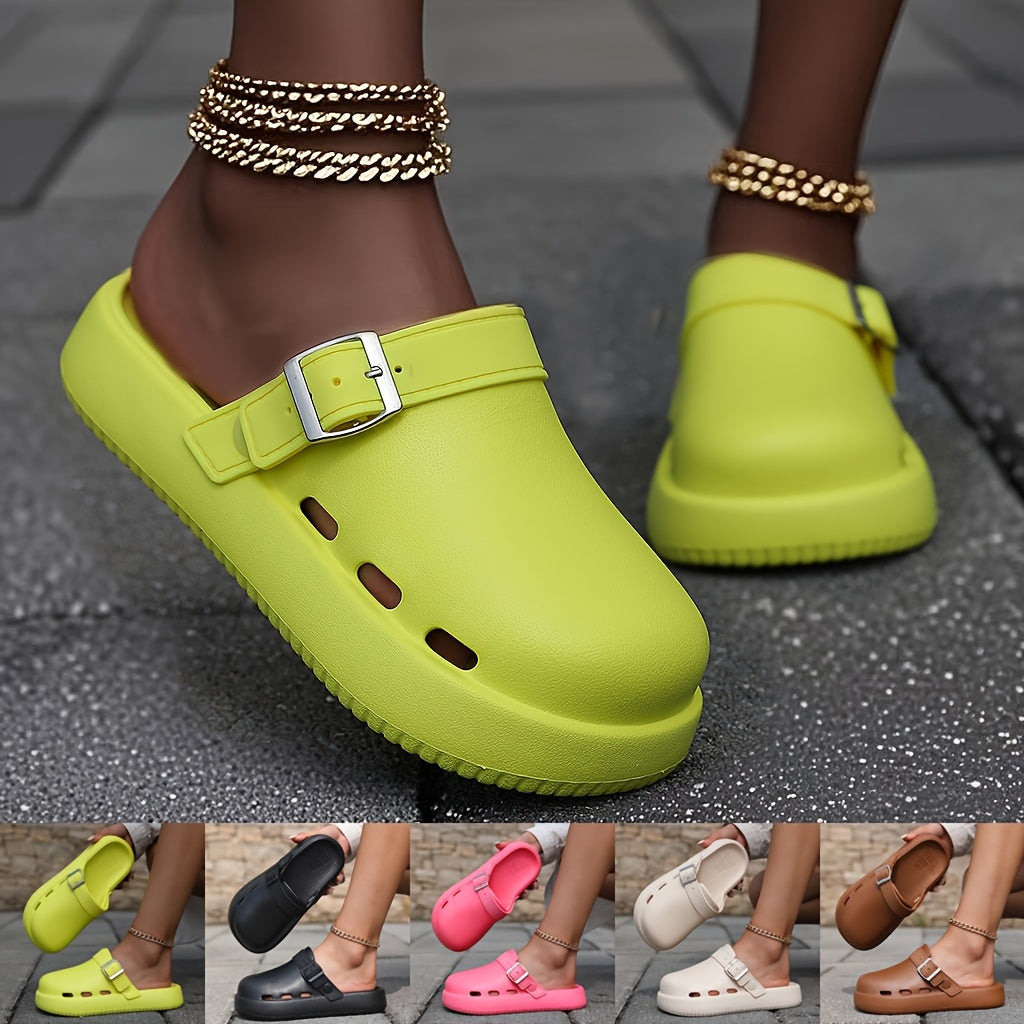 Women's Neon Green Slip-On Platform Sandals Open-Toe Casual Poolside