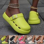 Women's Neon Green Slip-On Platform Sandals Open-Toe Casual Poolside
