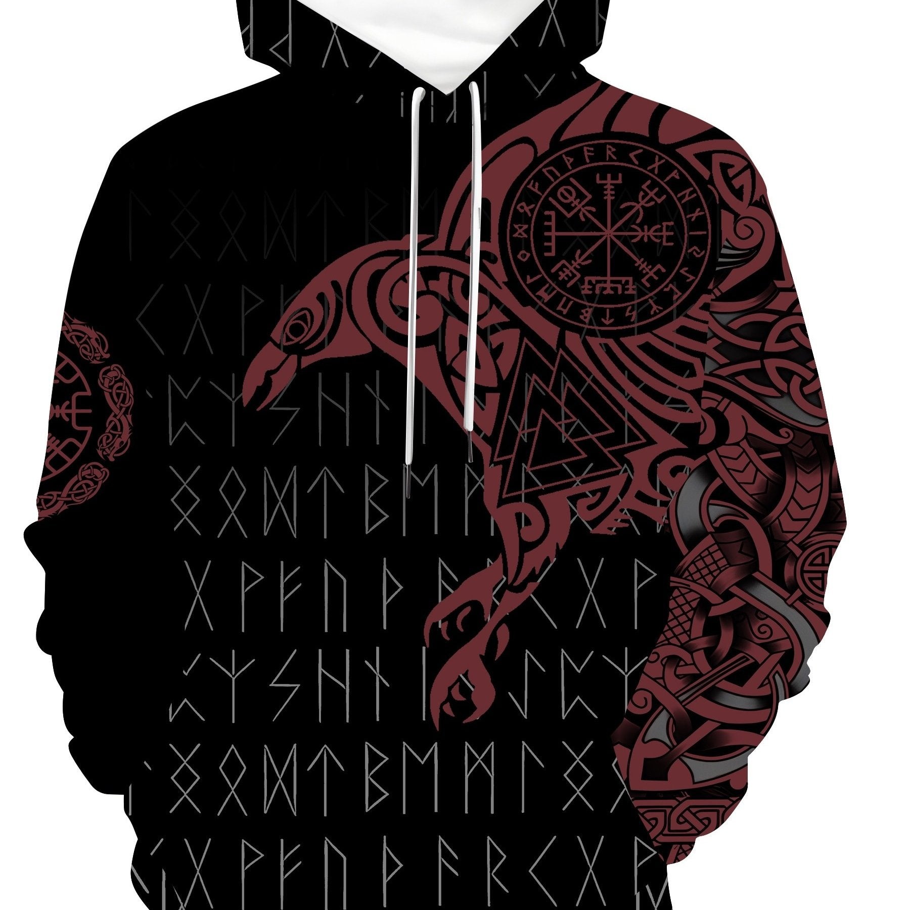 Plus Size Men's Viking Odin Raven Hoodie Casual Sporty Pullover for Spring Fall