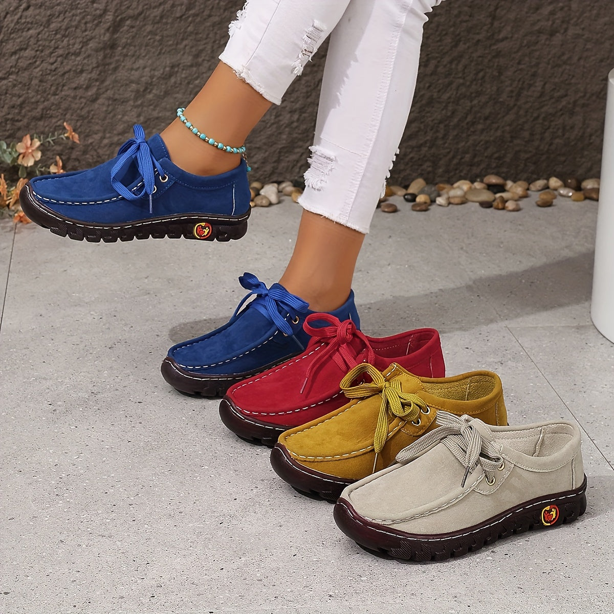 Women's Slip-Resistant Flat Shoes Breathable Fabric Casual Sneakers Blue Red Yellow