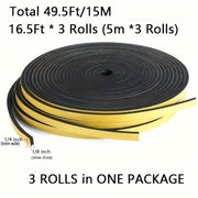 Foam Insulation Tape 3 Rolls Black Weather Stripping Soundproof Windproof Air Conditioning