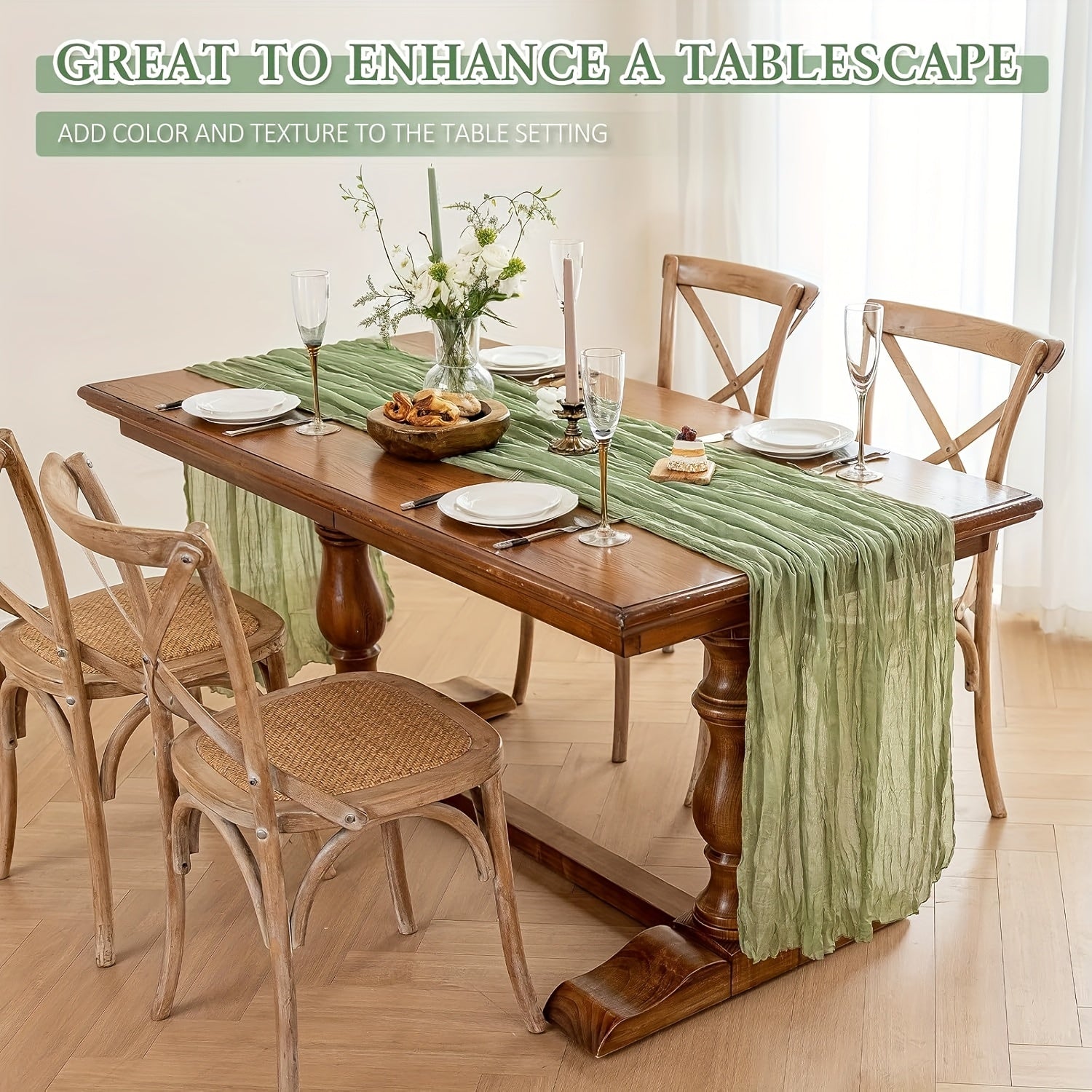 Rustic Polyester Cheese Cloth Table Runner for Outdoor Events and Celebrations