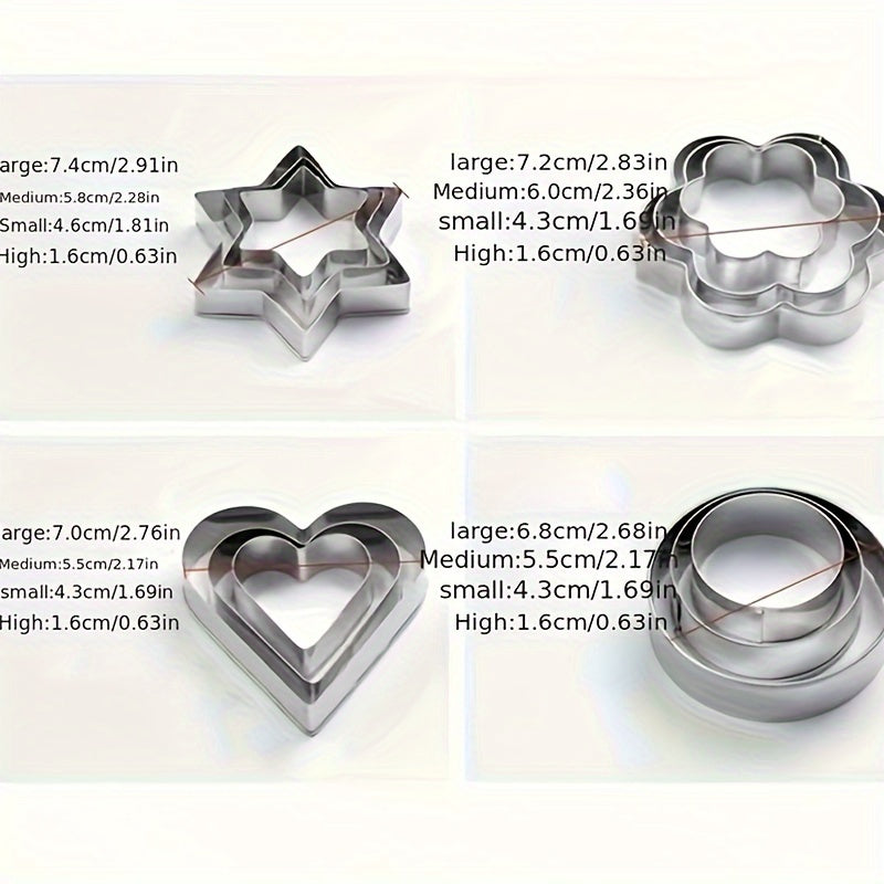 12-Piece Stainless Steel Baking Set for Cakes Cookies Sandwiches and Donuts