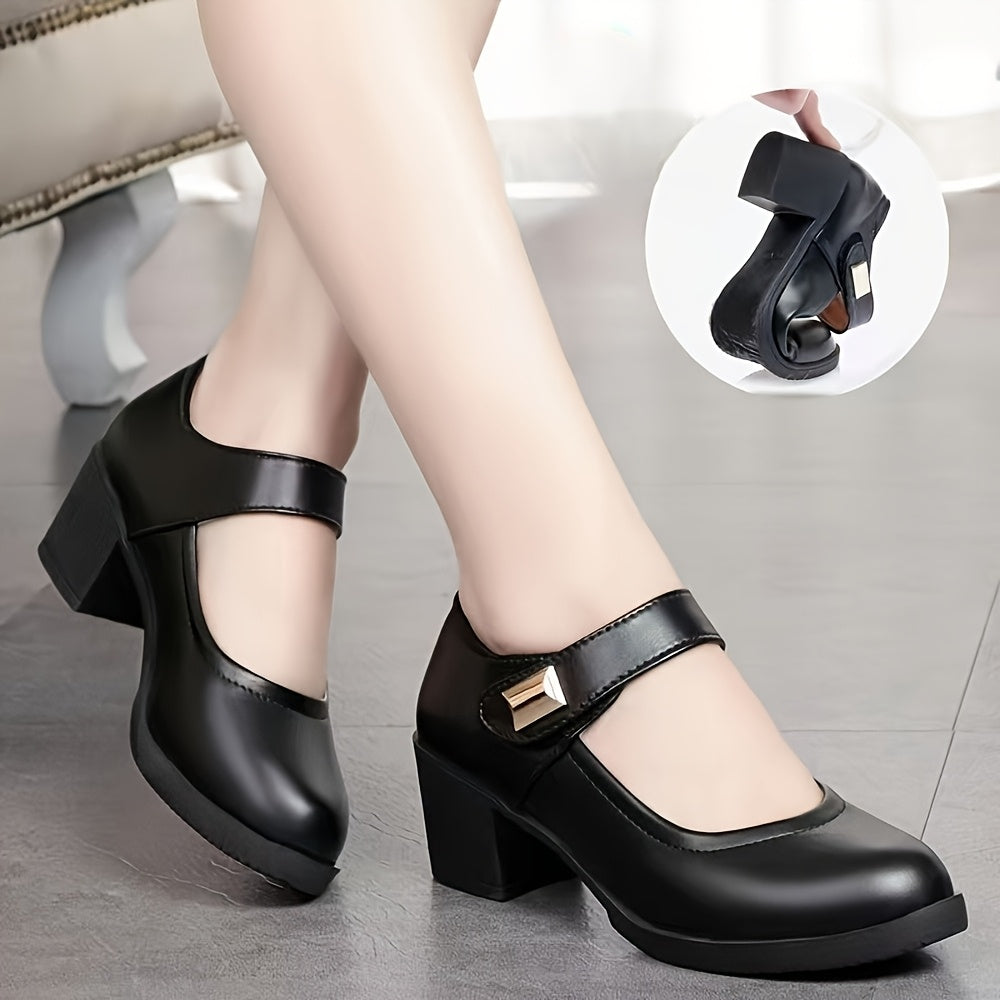 Women's Chunky Low Heel Shoes with Cushioned Insole Black All-Season Comfortable