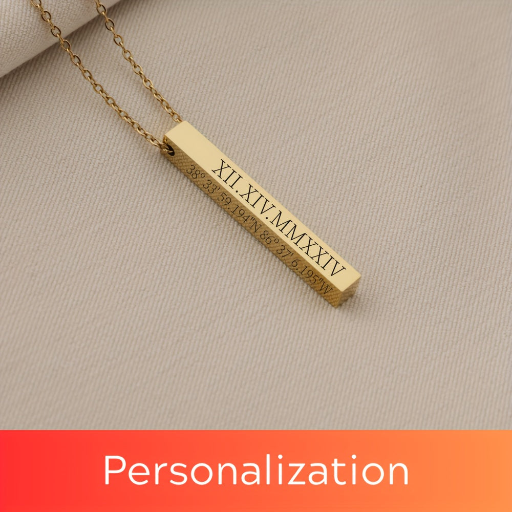 Women's Vertical Bar Necklace Personalized Engraved Gold Silver Rose Gold Jewelry