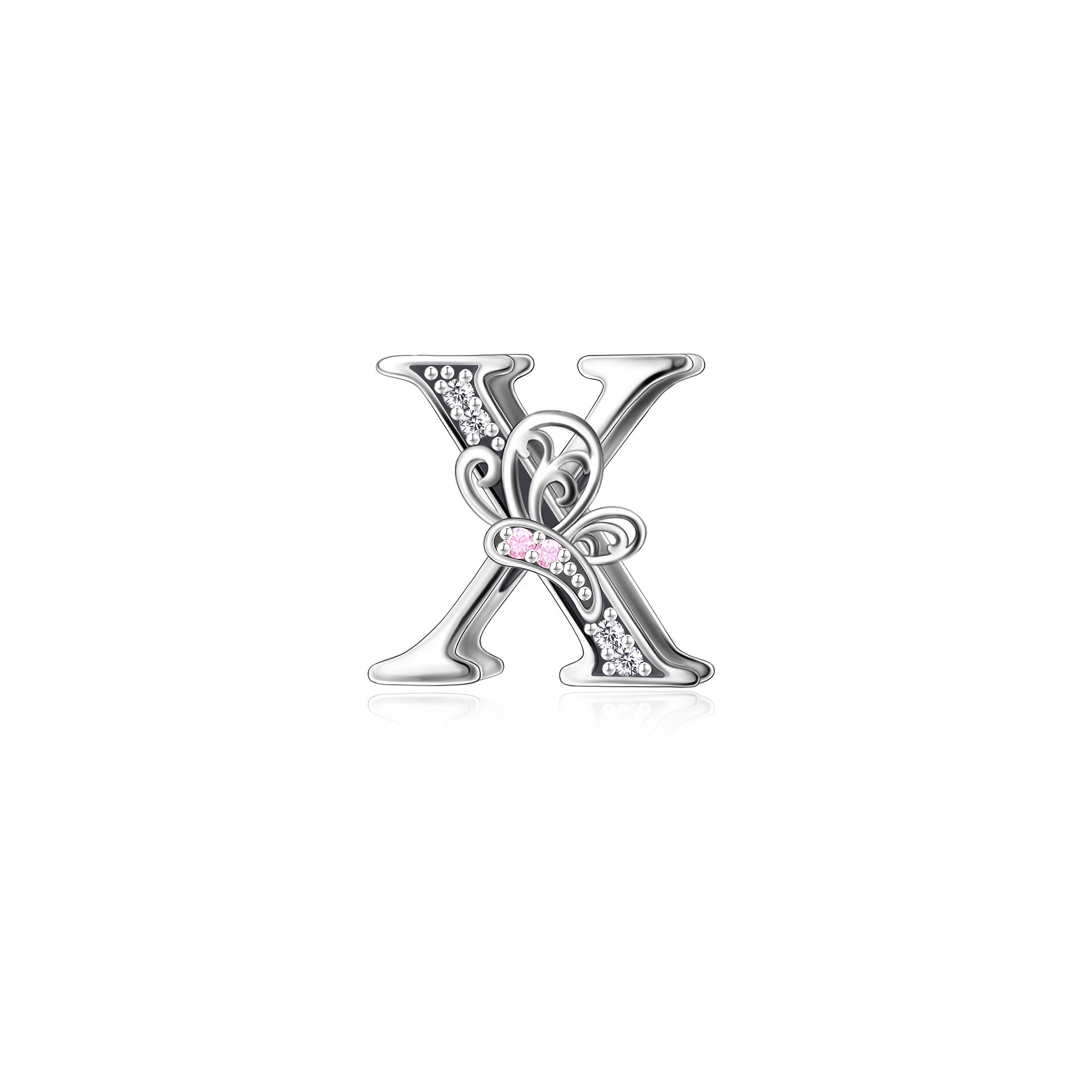 Sterling Silver Alphabet and Butterfly Charm Beads with Cubic Zirconia for Jewelry Making