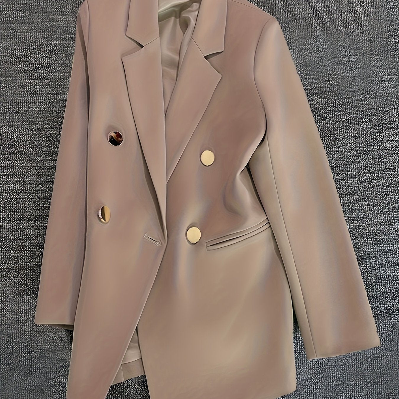 Blazer de mujer de doble botonadura de manga larga, de poliéster sólido para trabajo, primavera y otoño