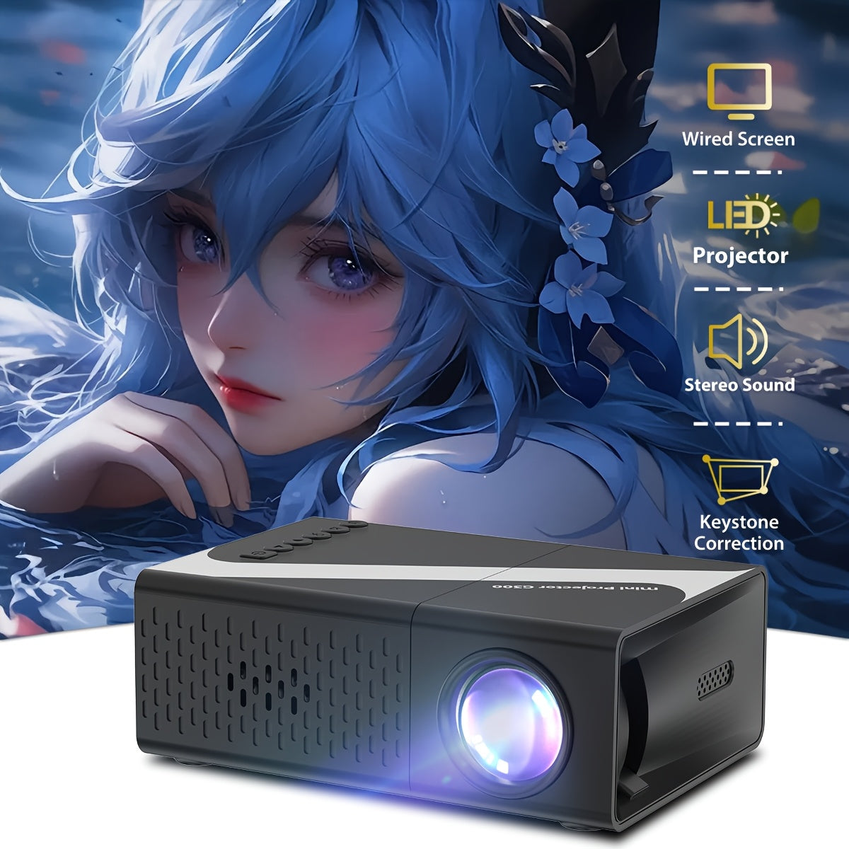 Домашний кинотеатр проектор с пультом дистанционного управления, соотношение сторон 4:3, совместим с USB и смартфонами