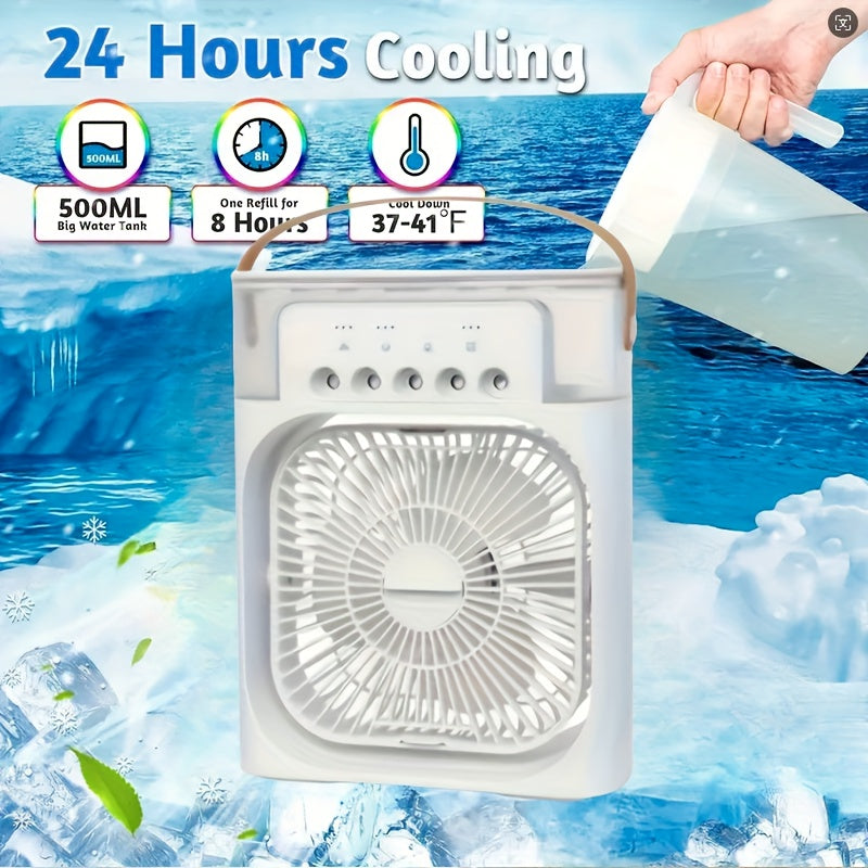 3-Speed USB Charging Desktop Fan with Cooling Mist ABS Plastic Compact Office Dorm