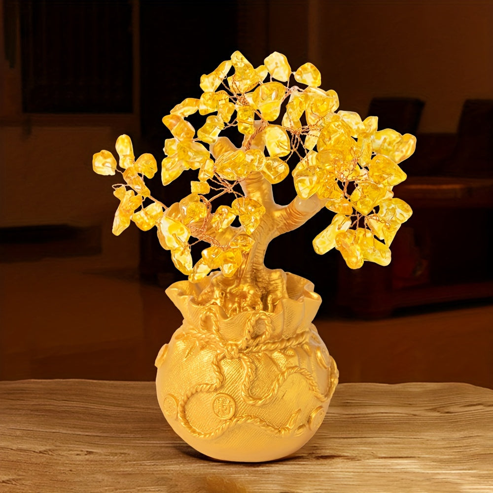 Golden Crystal Money Tree Decor in Intricate Pot for Prosperity and Wealth