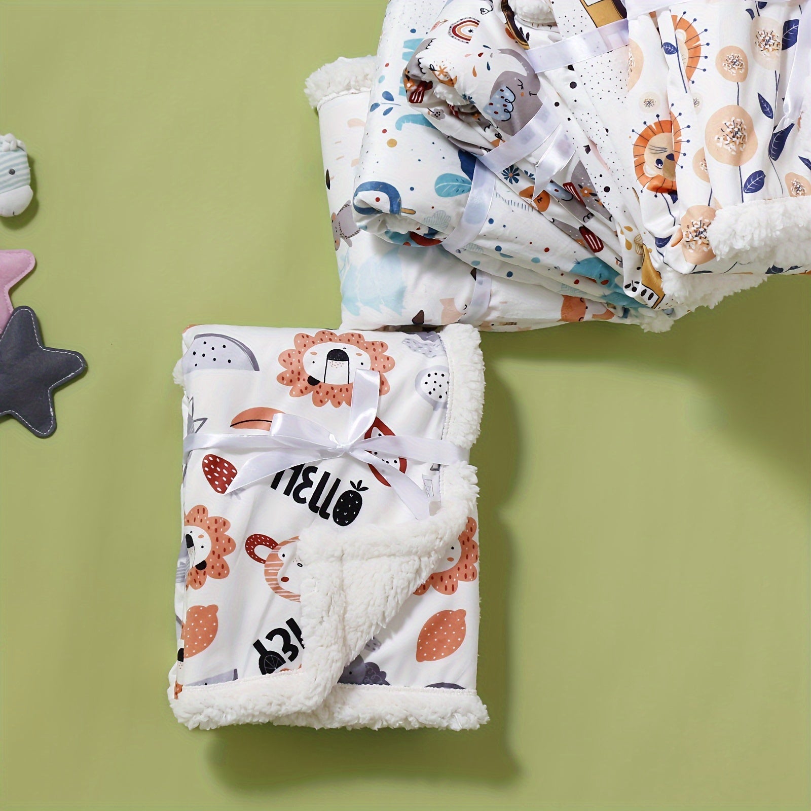 Kids Blanket Double-Layered Animal Prints Soft Polyester for Autumn and Winter