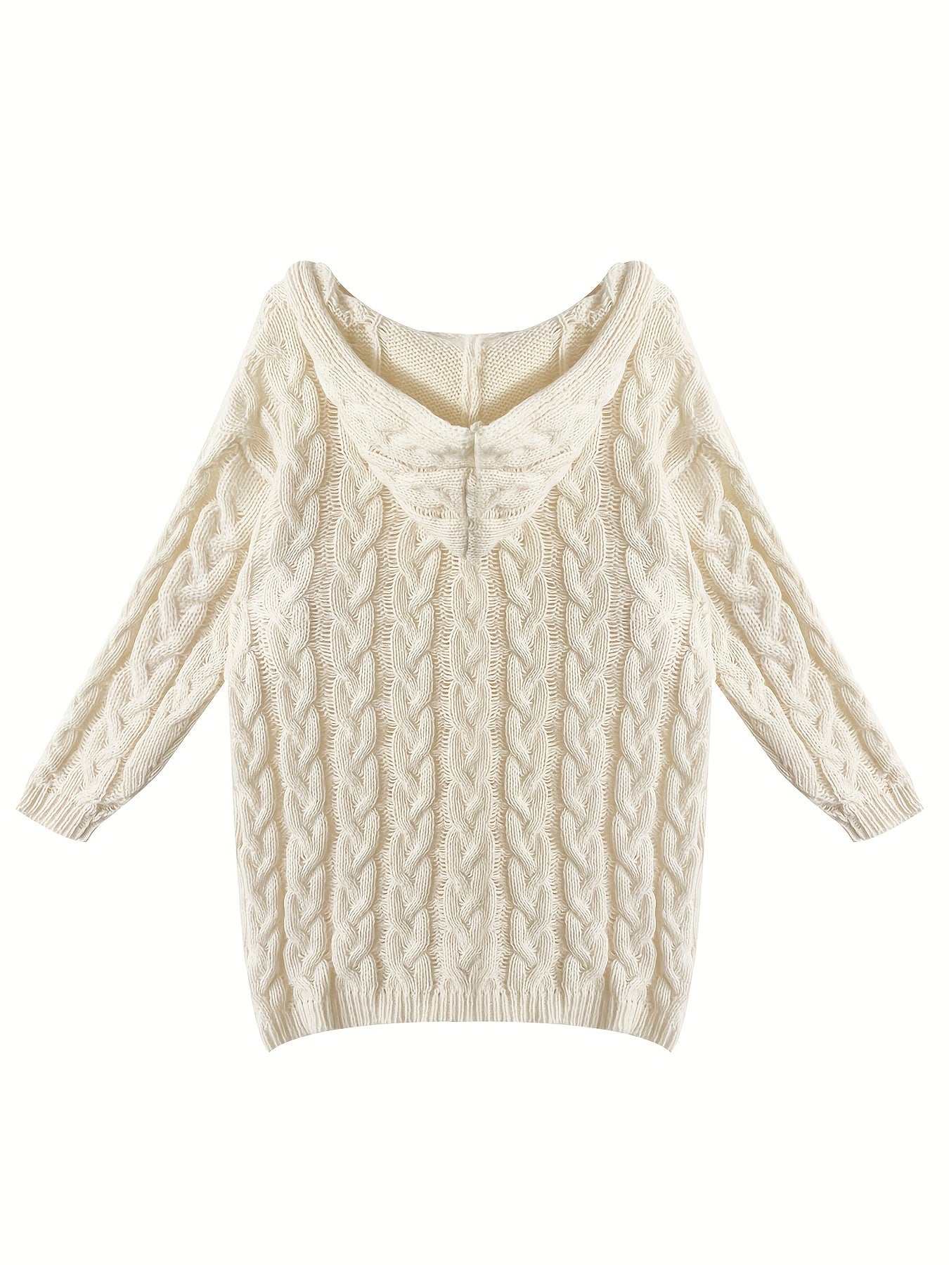 Женский вязаный свитер с капюшоном больших размеров, с длинными рукавами, V-образным вырезом, пуловер