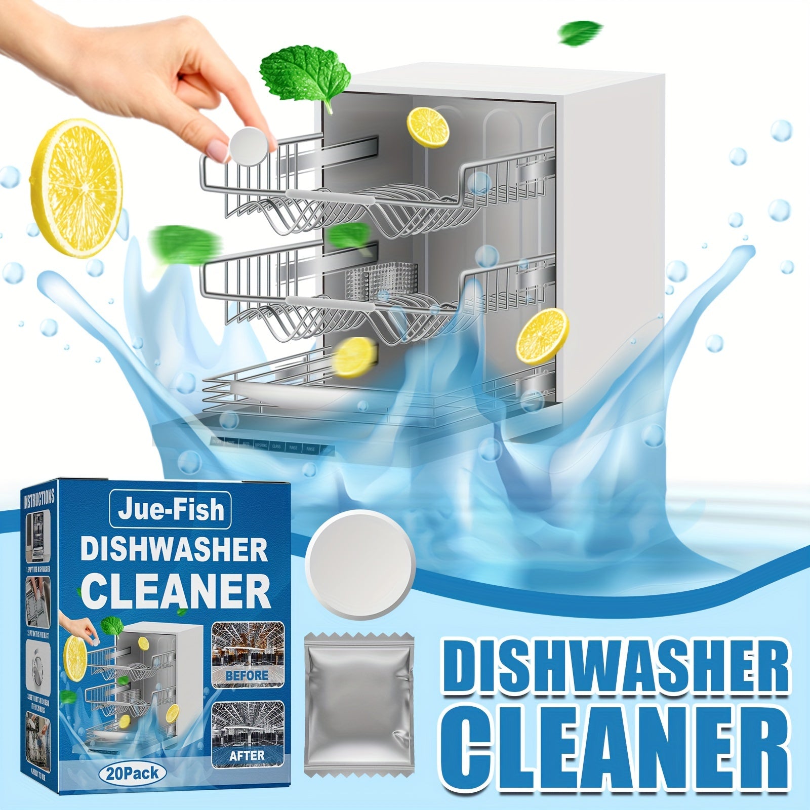 20 Pieces Dishwasher Cleaning Tablets for RV Kitchen Stain and Scale Removal