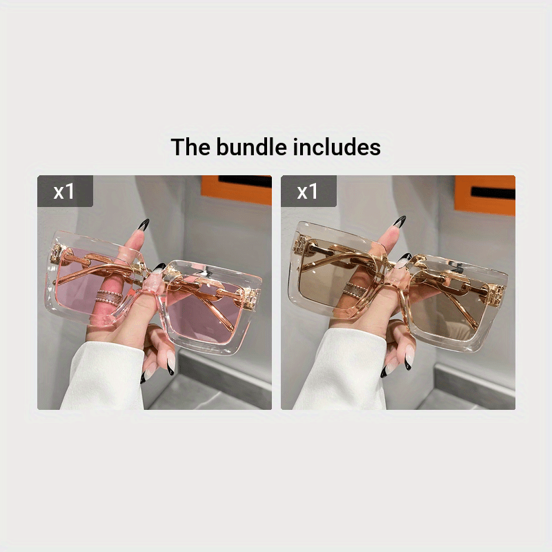 Oversized Square Sunglasses Women Chain Detail Vacation Beach Party