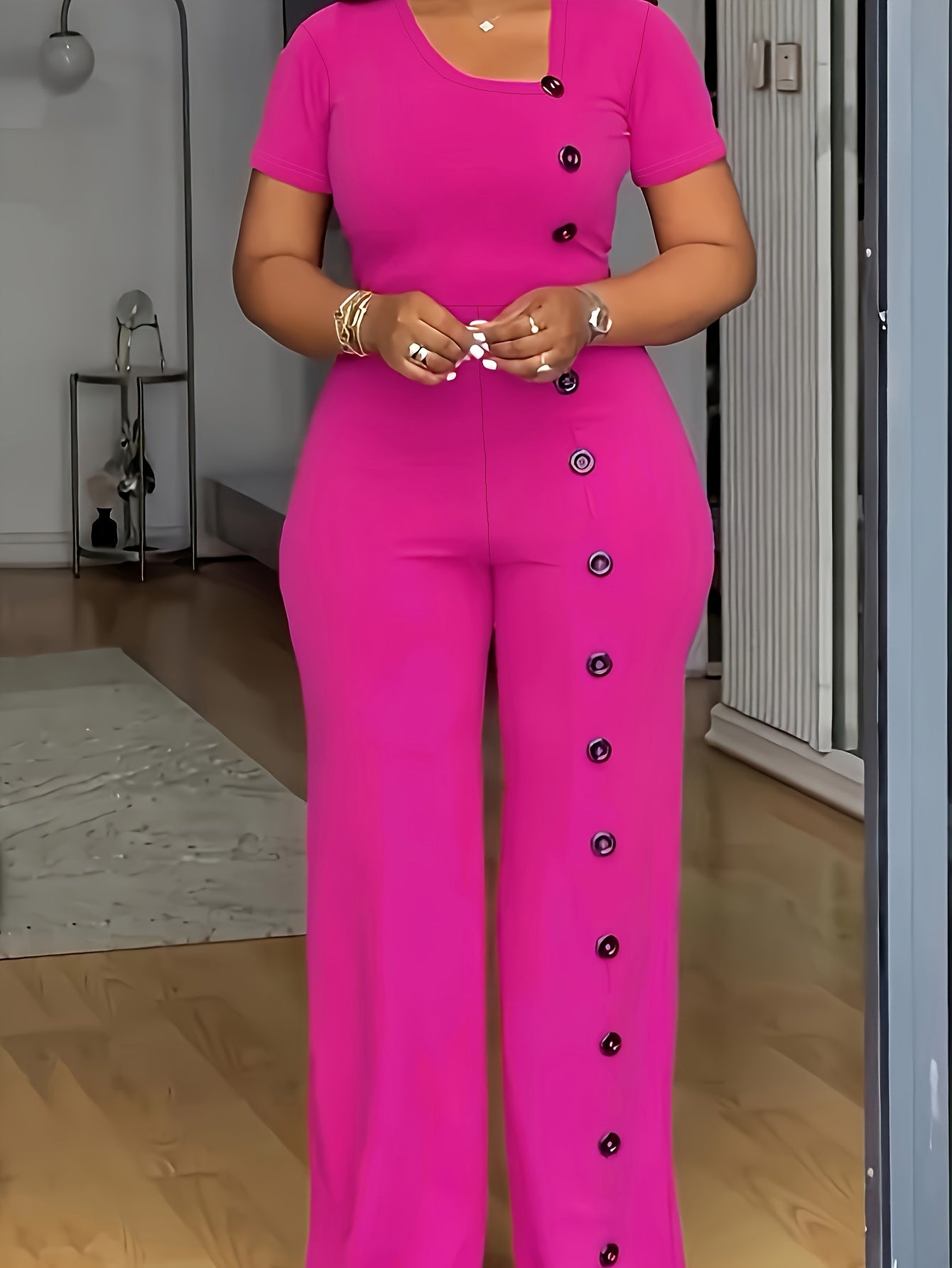 Women's Formal Short Sleeve Buttoned Office Pants in Black or Navy