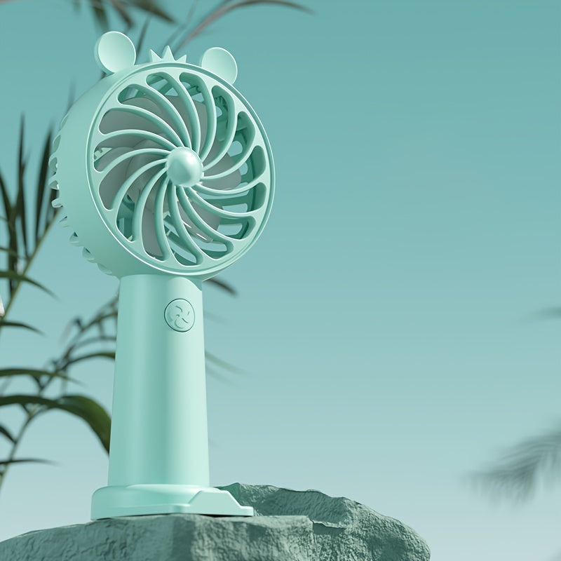 USB Rechargeable Handheld Fan with 3 Speeds, Mobile Stand, Compact and Portable