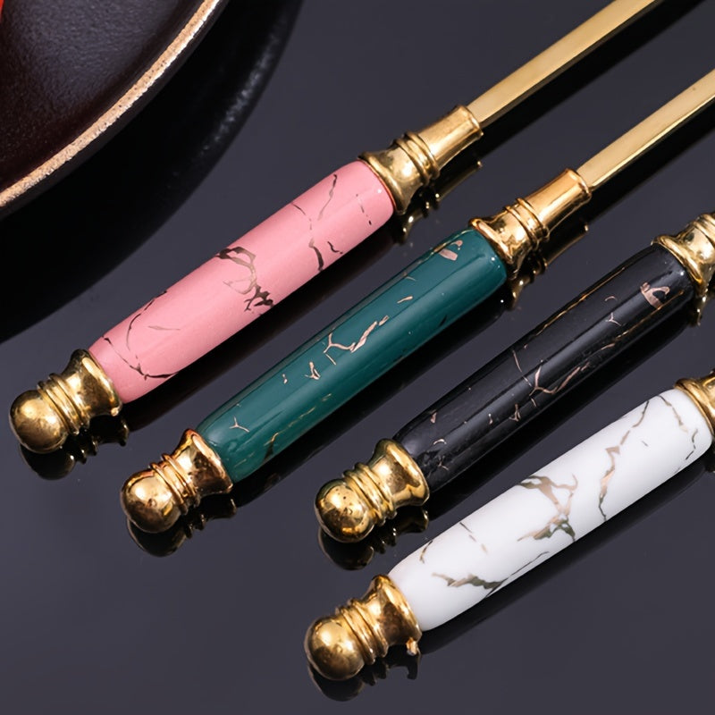 24-Piece Stainless Steel Tableware Set with Ceramic Handles for Hotel and Restaurant Dining