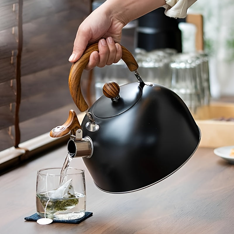 Black Stainless Steel Whistling Tea Kettle Cast Iron Stovetop Indoor Outdoor Camping