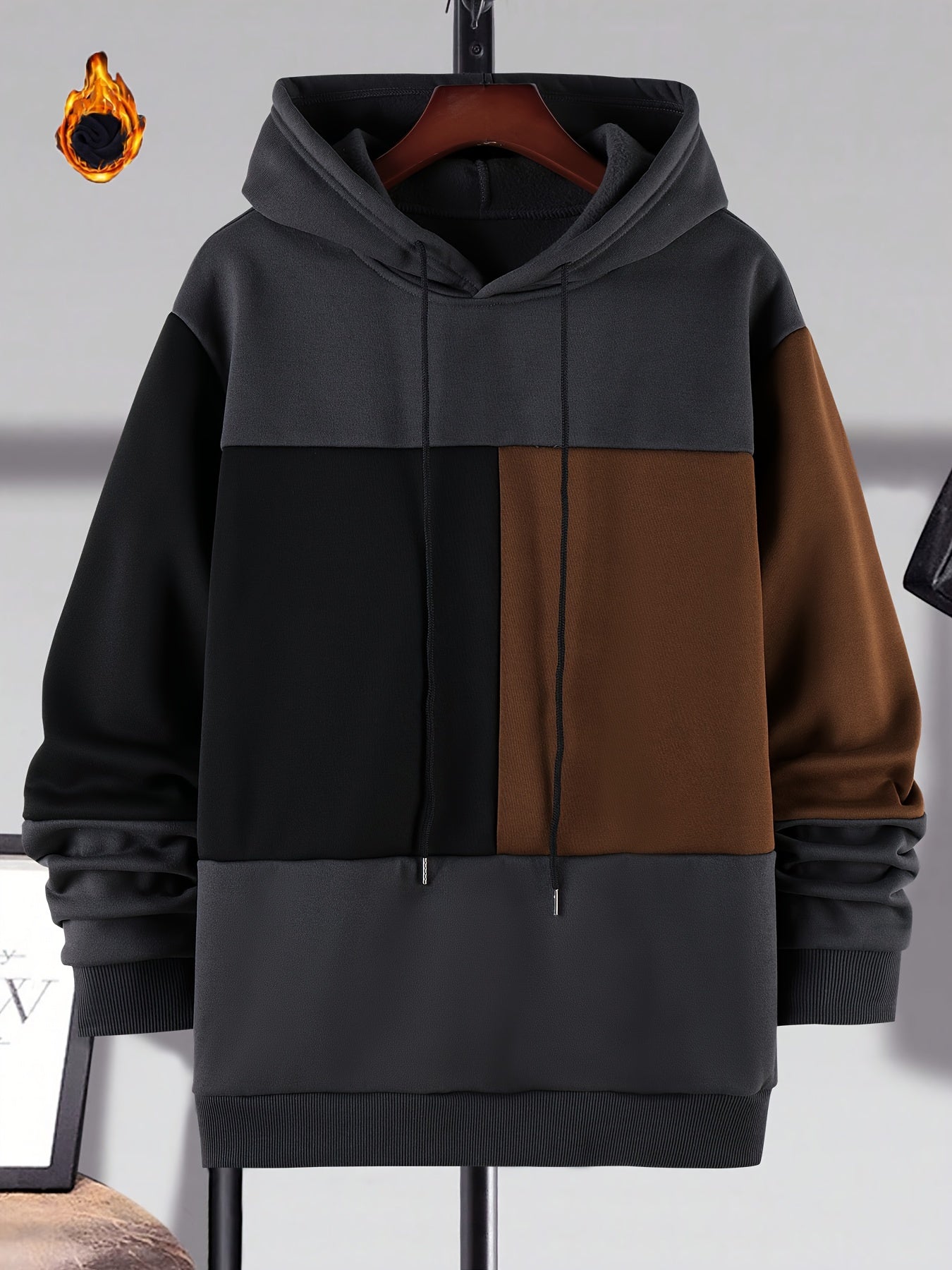 Plus Size Men's Contrast Color Hooded Sweatshirt for Spring Fall Winter