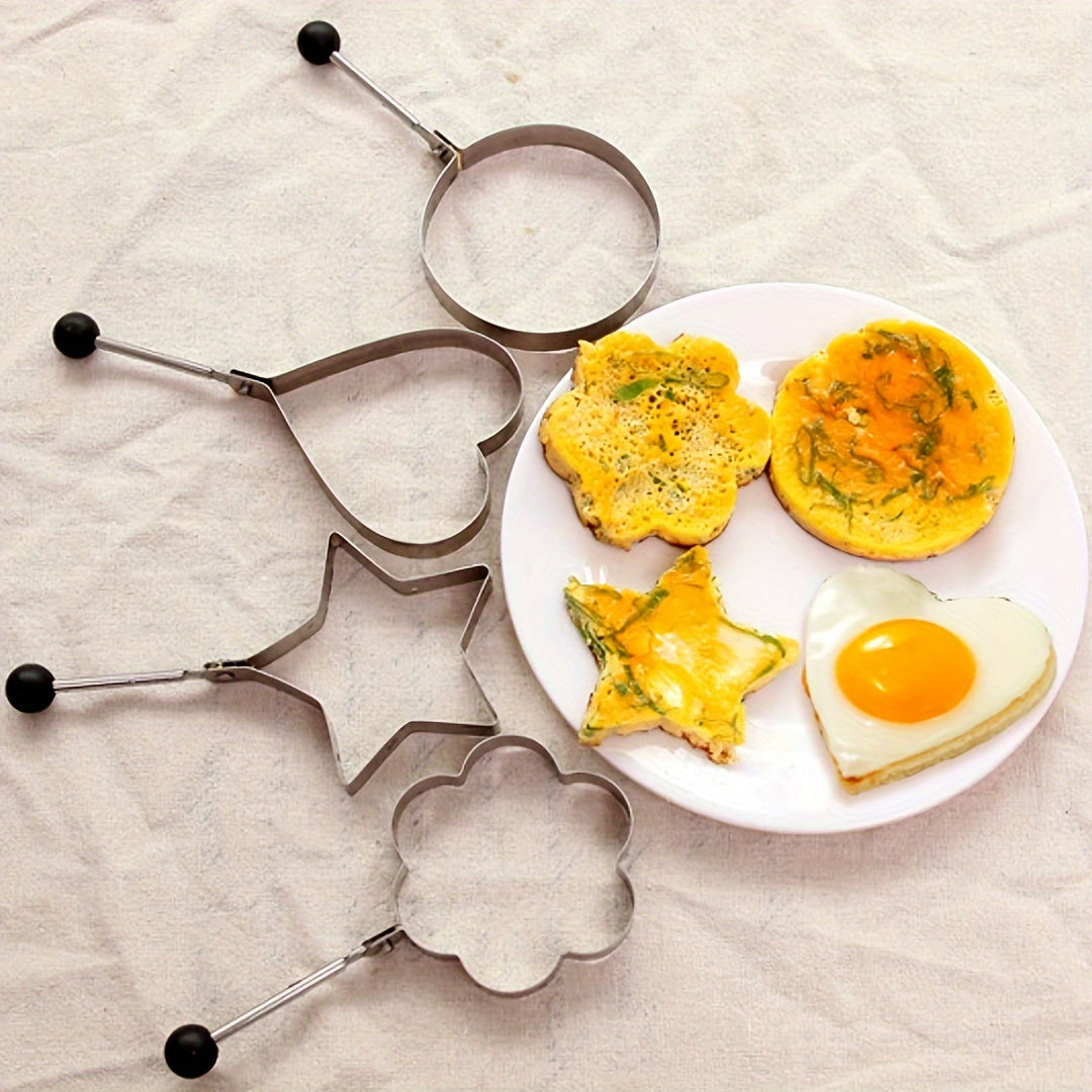 Set of 5 Stainless Steel Egg Molds Heart and Star Shapes for Breakfast