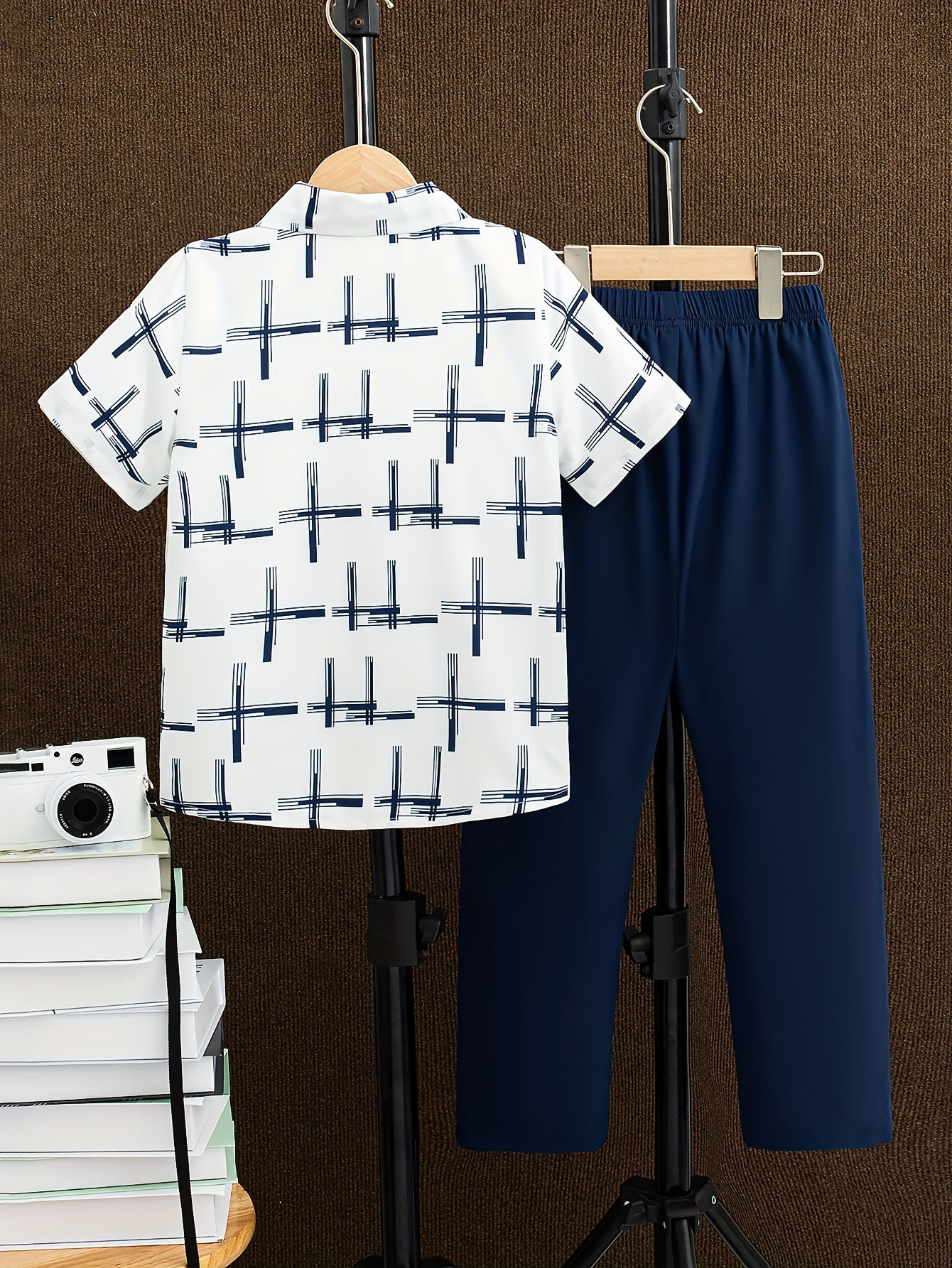 Kids' Outdoor Outfit Boys Short Sleeve Printed Top and Long Pants Summer Casual