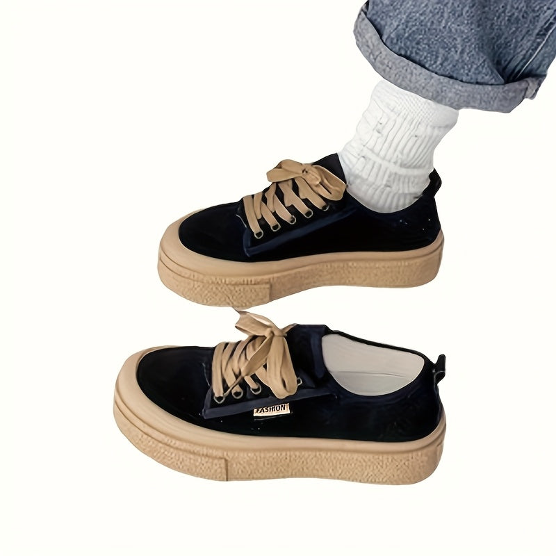 Women's Casual Sneakers Rubber Sole Color-Block Lace-Up Comfortable Shoes