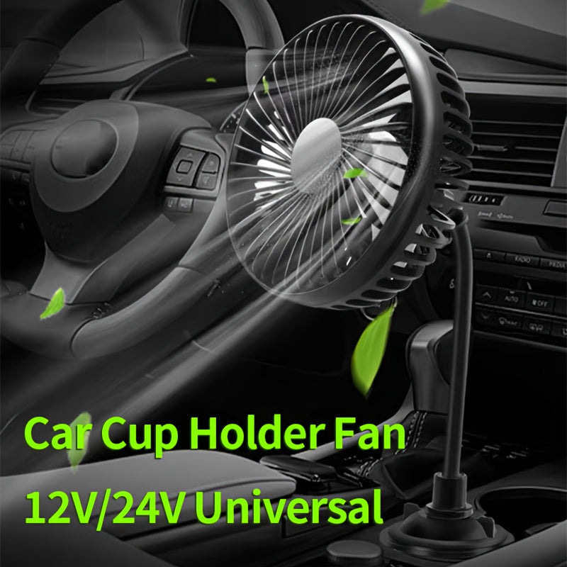 Car Fan with Cup Holder, USB Powered, Multi-Angle Rotation, Compact and Quiet