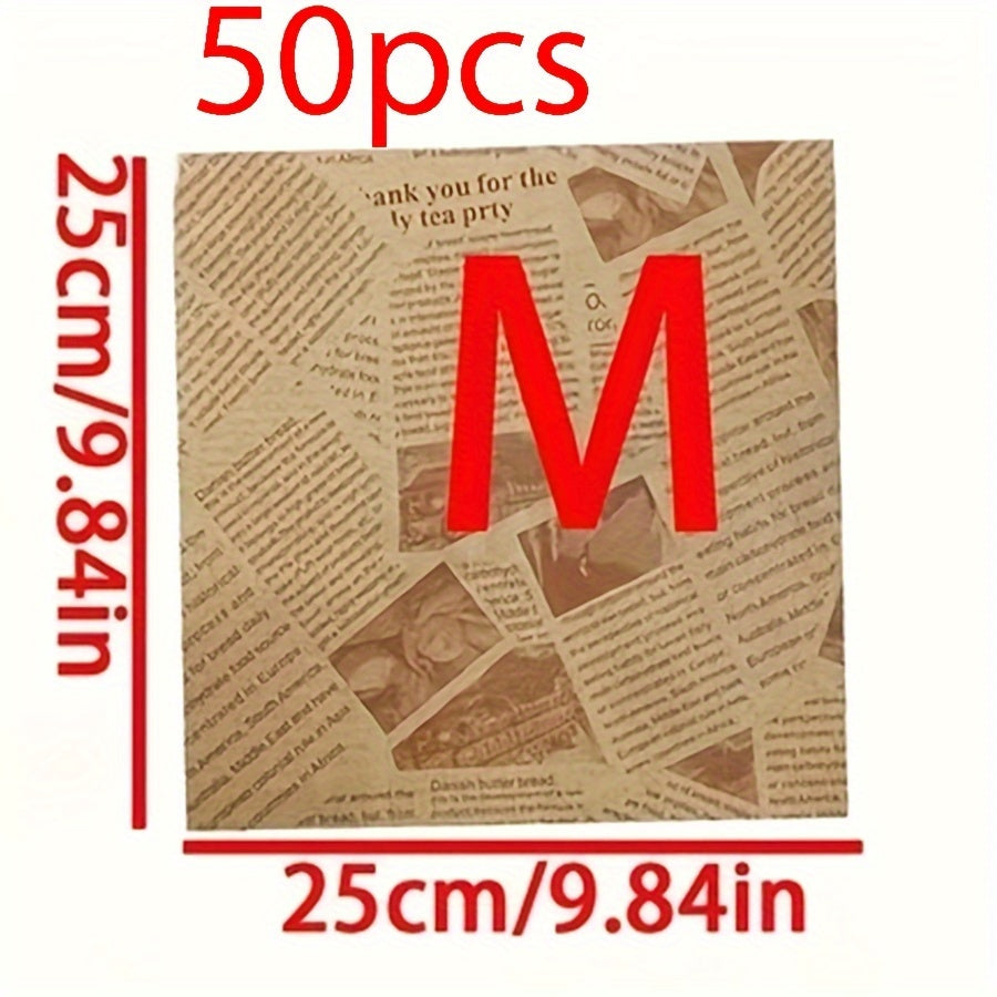 50pcs Food-Grade Oil-Proof Sandwich Packing Paper for Takeaway and Catering