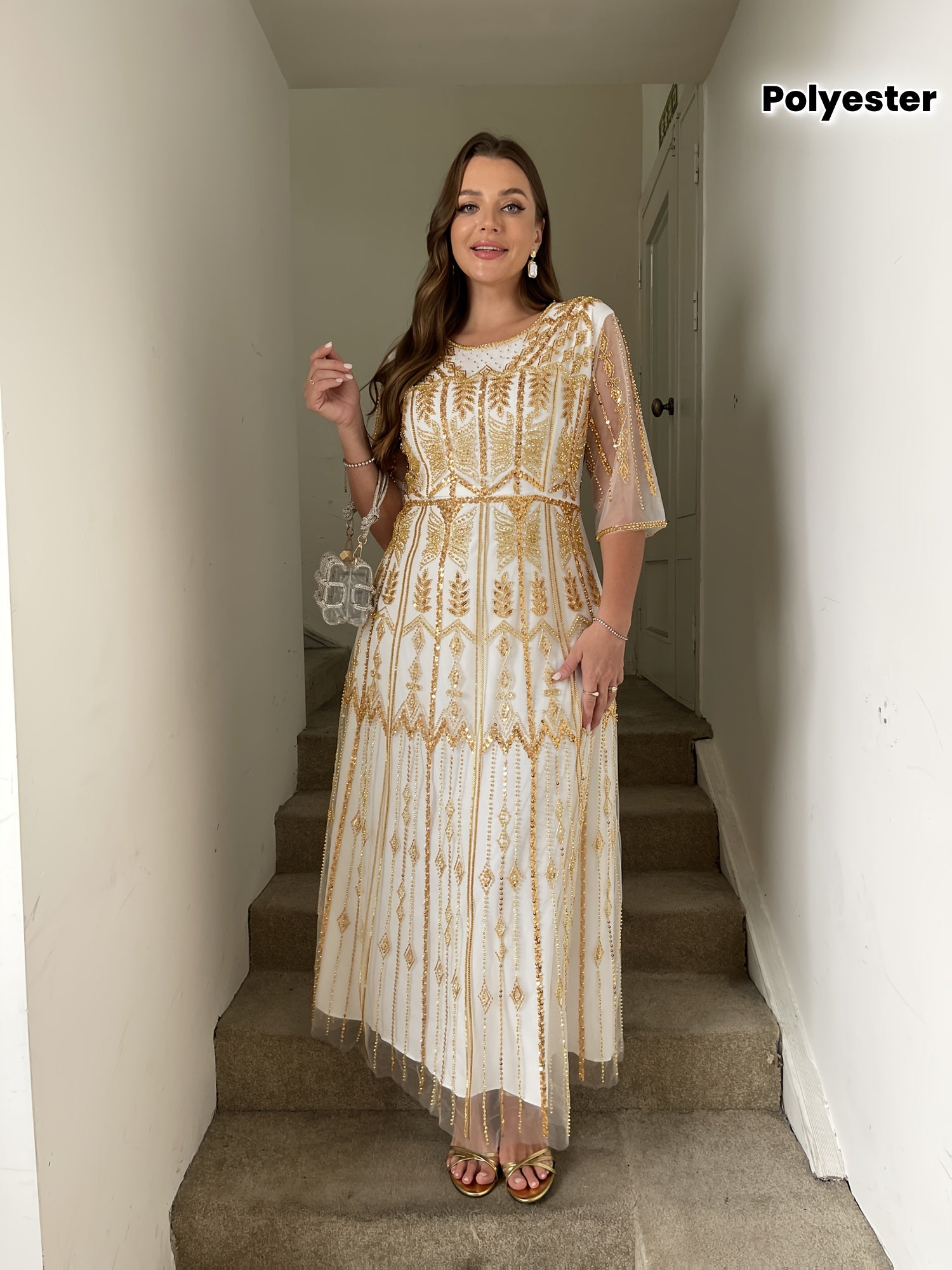 Women's Sequin Geometric Party Dress Slim Fit Top Flowy Skirt Evening Gown