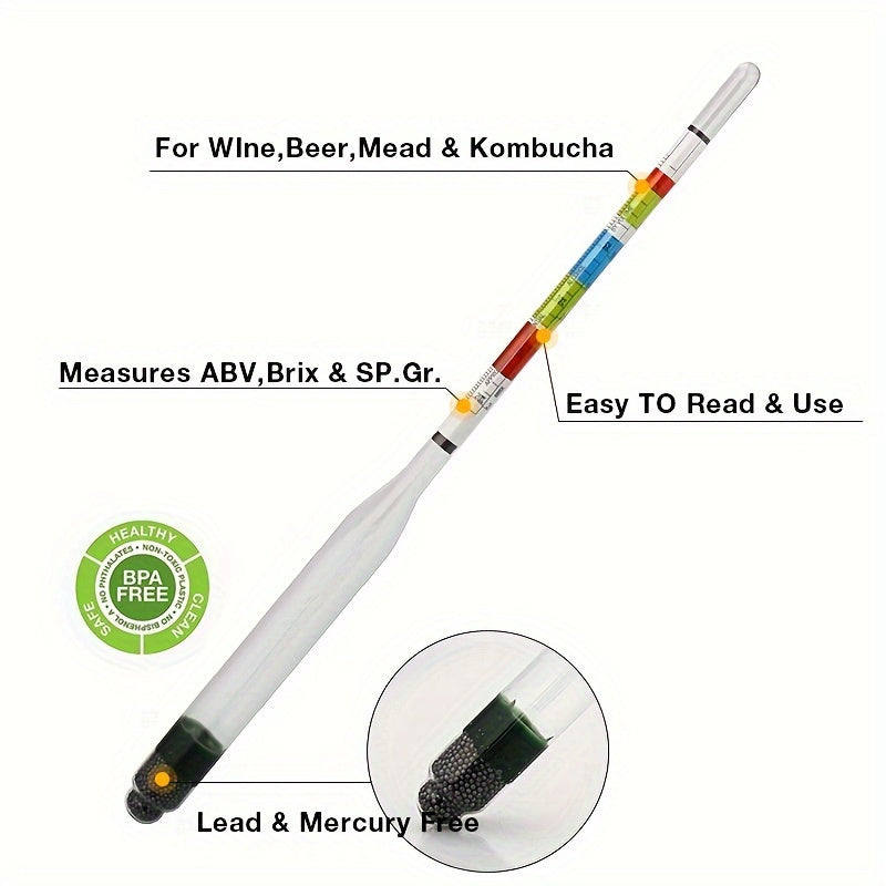 Hydrometer Kit for Wine Beer Mead Alcohol Measurement with Cleaning Tools and Cylinder