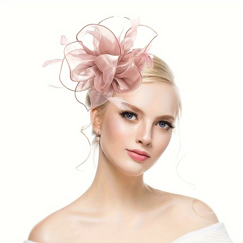 Women's Fascinator Hat with Flower Mesh Feathers Hair Clip for Wedding Tea Party