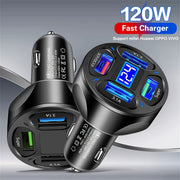 Universal Car Charger 66W 4-Port USB Fast Charging Digital Display