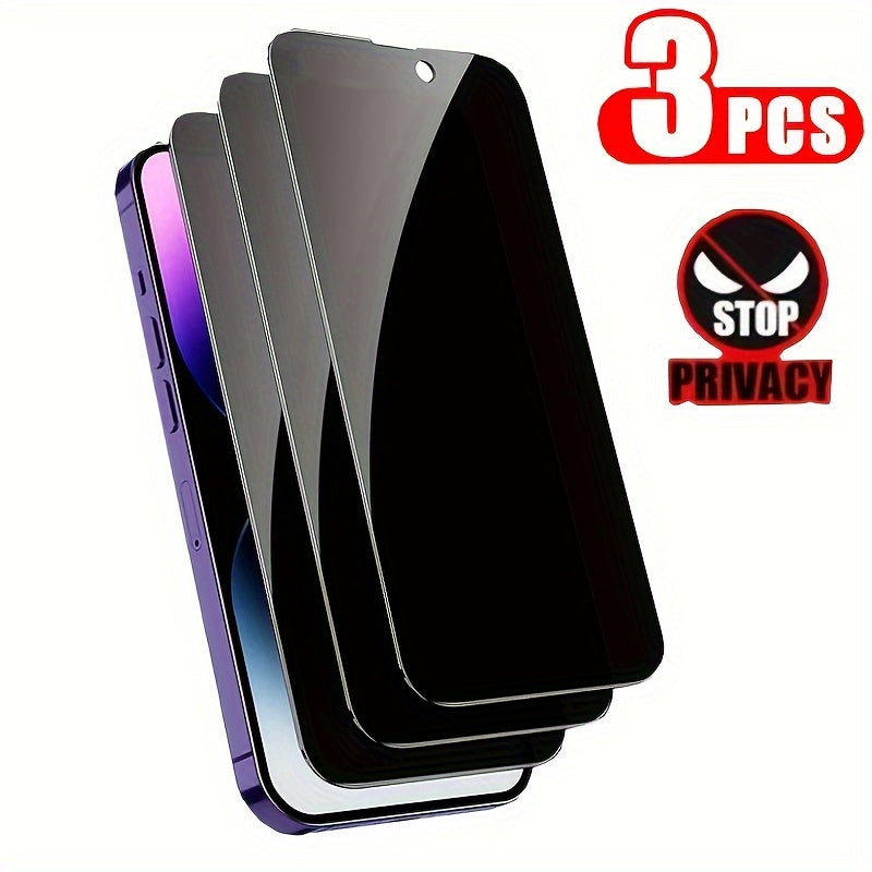 Tempered Glass Screen Protectors for iPhone 11-16 Pro Max Full Coverage Anti-Privacy Set of 3