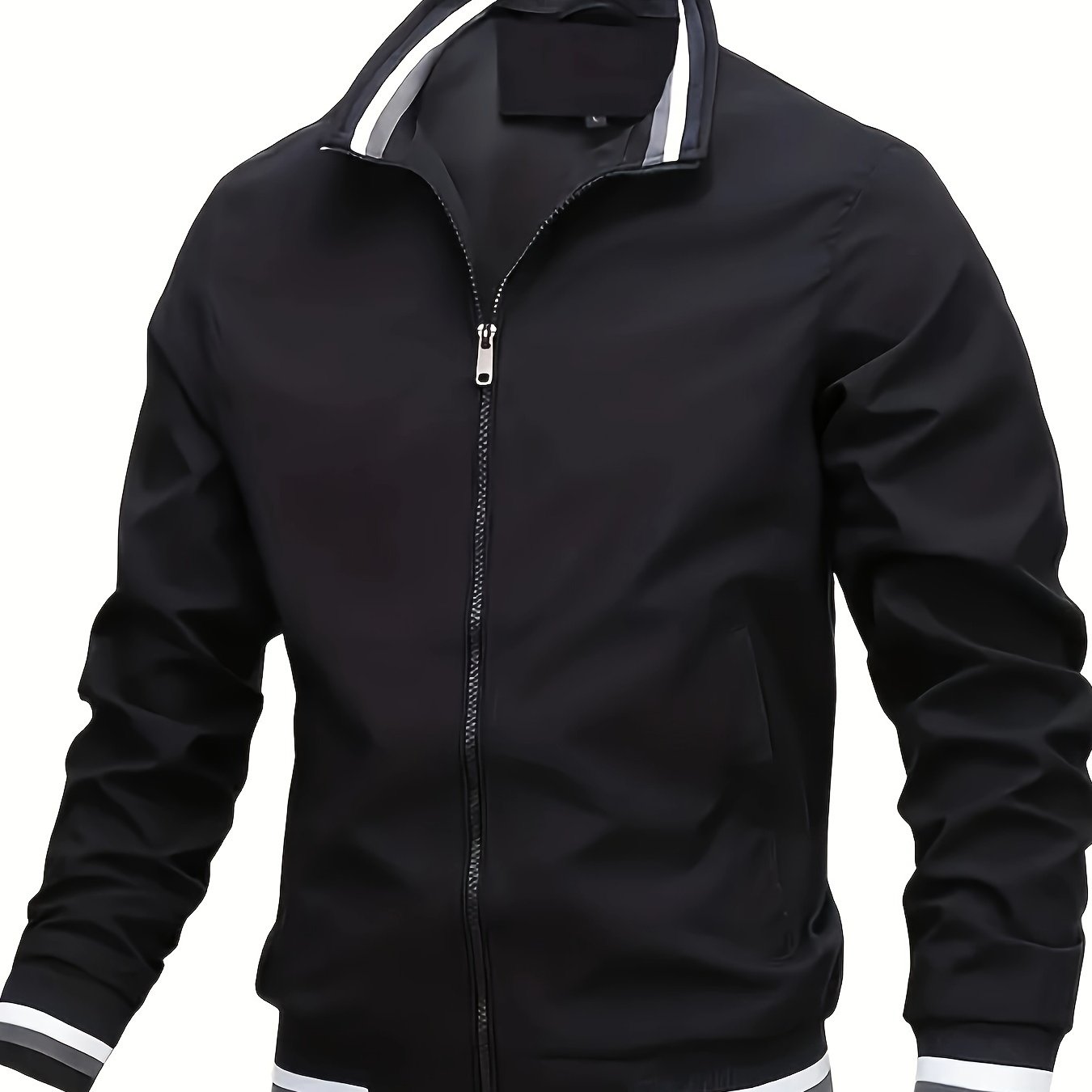 Chaqueta bomber de poliéster para hombre con bolsillos con cremallera para uso al aire libre y casual