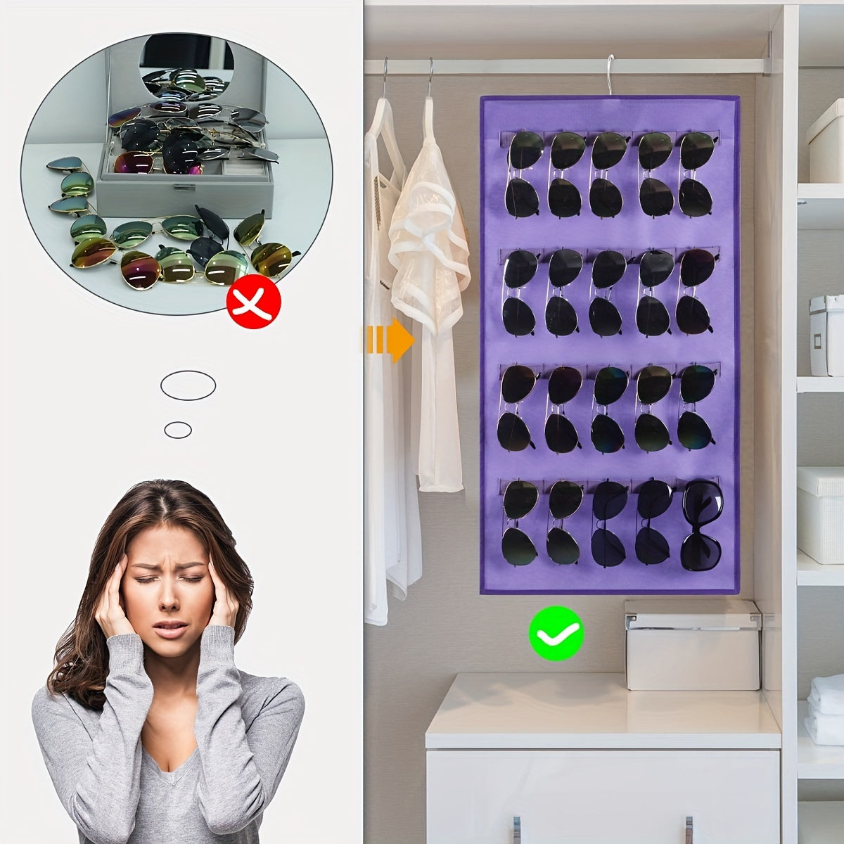 Eyewear Organizer with 40 Slots Wall Mounted Glasses Rack Storage Display Case