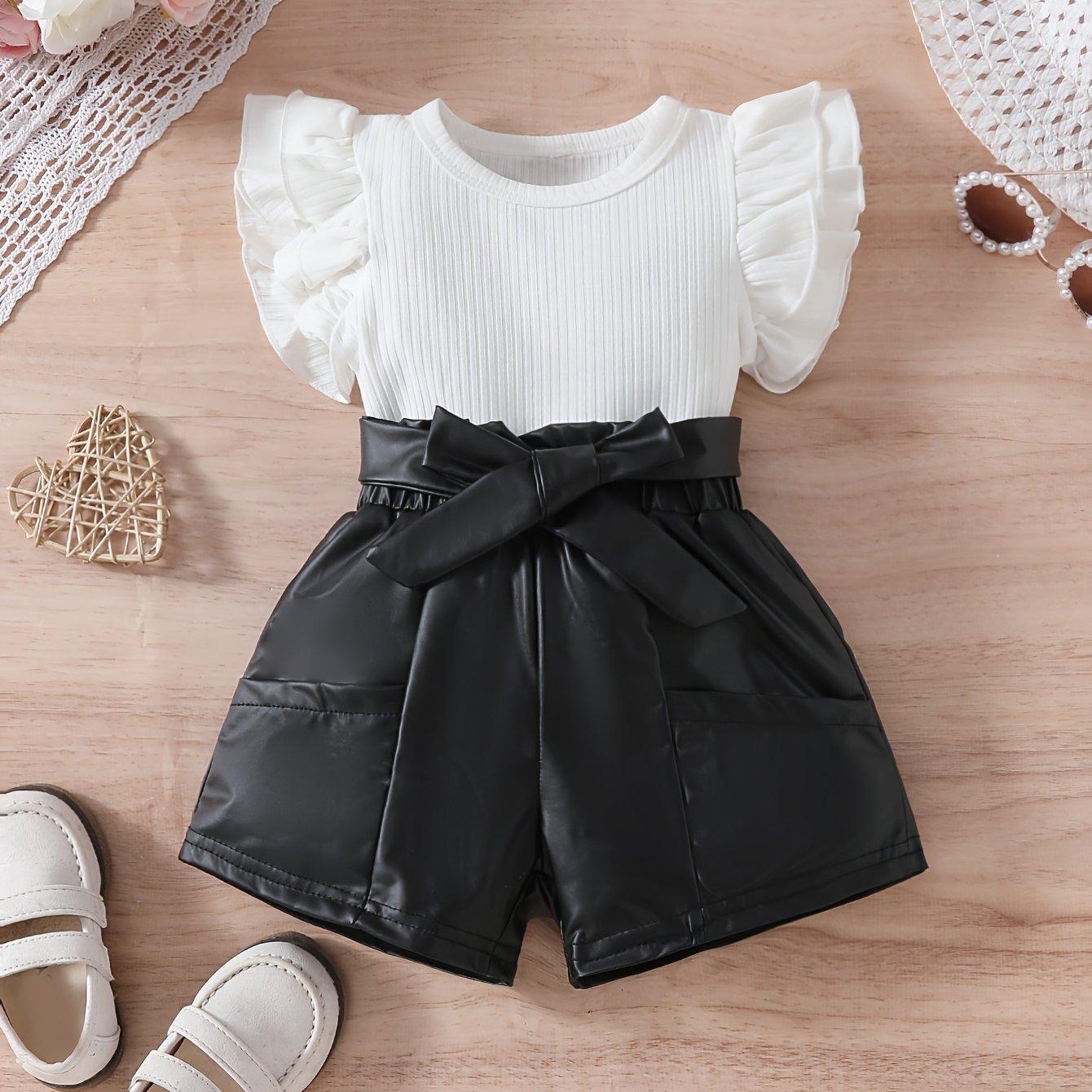 Baby Girl Ruffle Sleeve Top and Shorts Set Cotton Spring Summer 0-3 Years