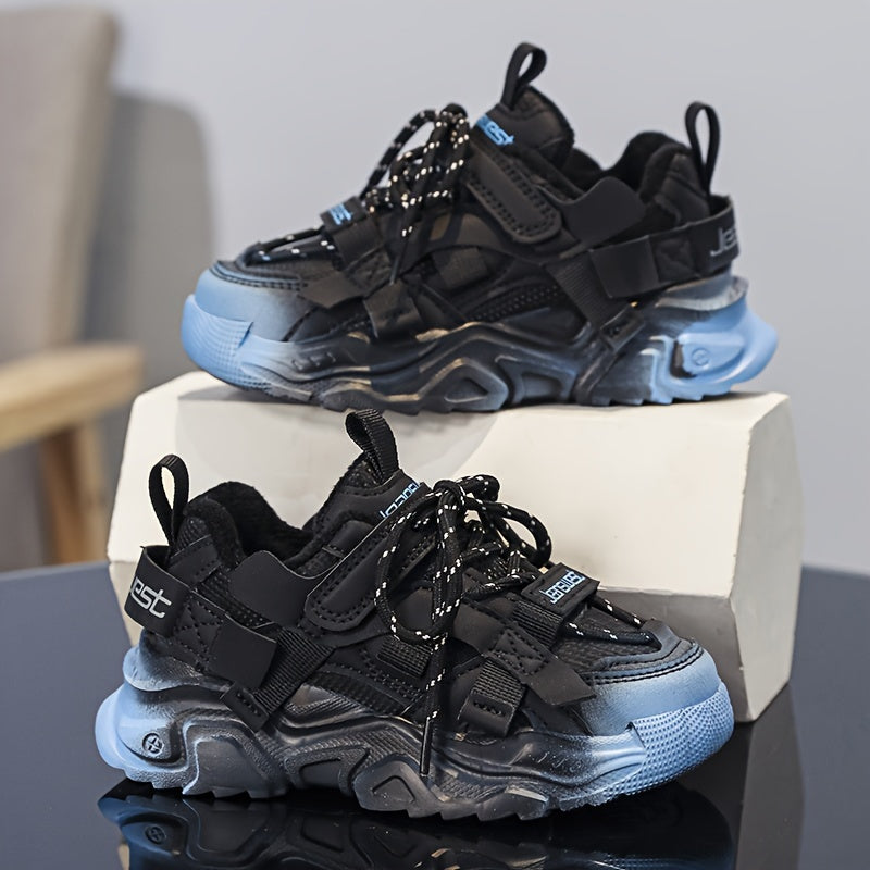 Kids Casual Winter Shoes with Fleece Lining Microfiber Synthetic Leather Mid Top for Boys and Girls