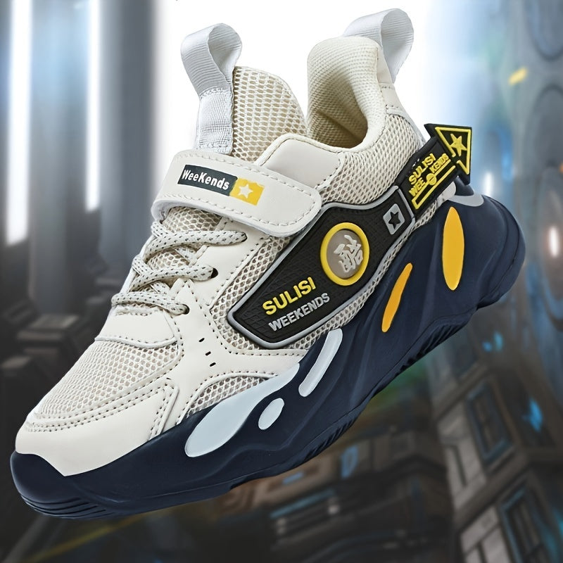 Детские спортивные кроссовки для мальчиков и девочек, дышащие сетчатые повседневные беговые туфли с застежкой-липучкой и подошвой из ЭВА