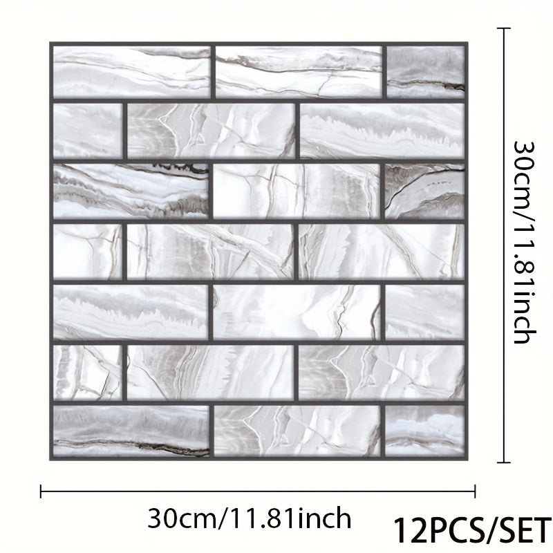 12 o'z-o'zini yopishtiradigan 3D devor paneli plitkalar, yashash xonasi va hammom uchun bezak, yaltiroq, suv o'tkazmaydigan