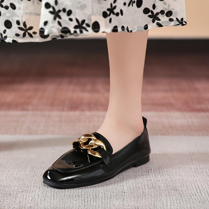 Women’s All-Season Black Synthetic Loafers with Gold-Tone Studs
