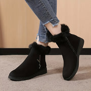 Women's Fleece-Lined Winter Ankle Boots with Side Zipper Black