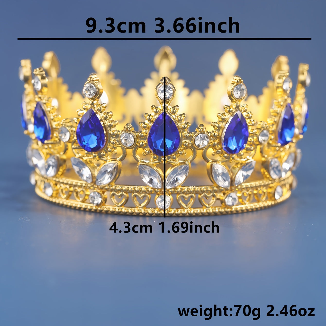 Gold and Silver Wedding Tiara with Crystal Rhinestones for Birthday or Cake Topper