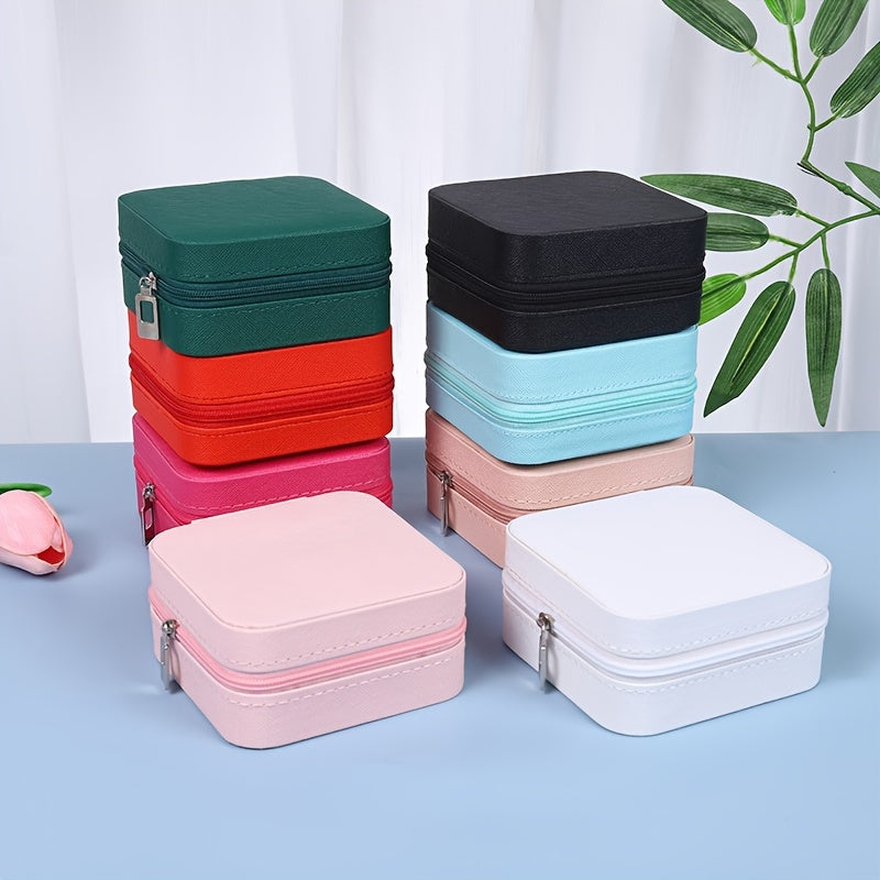 Mini Faux Leather Jewelry Organizer with Zipper Closure for Travel and Gifting