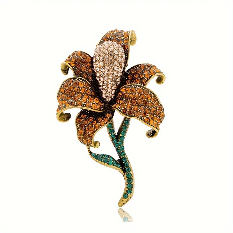 Vintage Lily Flower Rhinestone Brooch Elegant Jewelry for Weddings Formal Wear